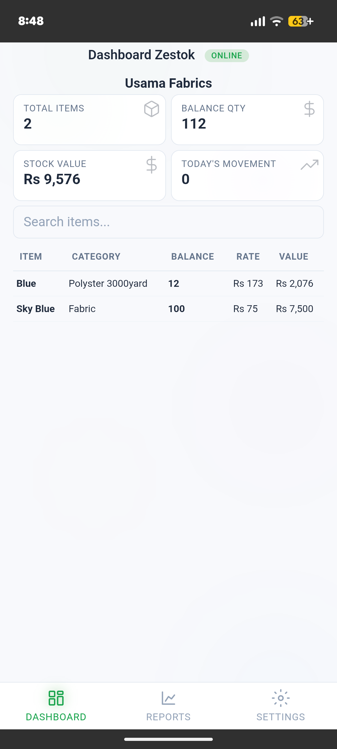Zestok Android Dashboard